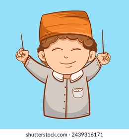 Happy Muslim kid cartoon of Arabic Muslim Celebrating eid illustration