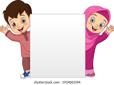 Happy Muslim Kid Cartoon Blank Sign Stock Vector (Royalty Free ...