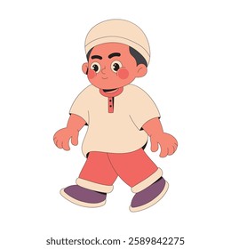 Happy Muslim Kid Cartoon Character 