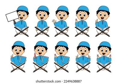 happy muslim kid carttoon illustration