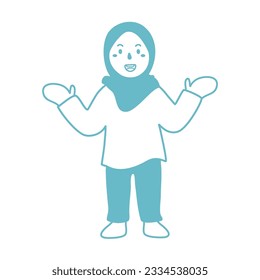 happy muslim kids outline illustration