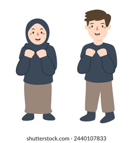 Happy Muslim kids praying illustration