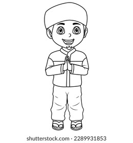 Happy muslim man cartoon line art