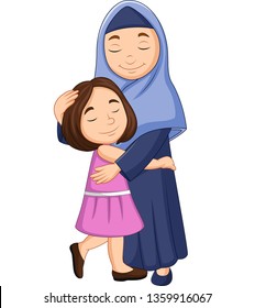 Happy Muslim Mother Hugging Her Daughter 