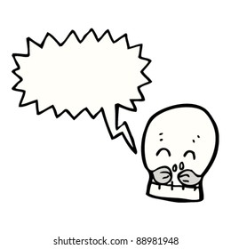 cráneo de bigote feliz con caricatura de burbuja de habla