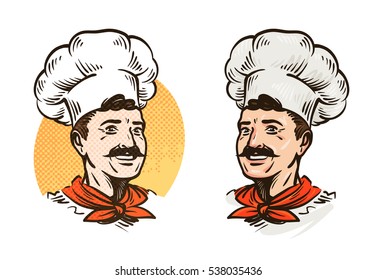 Feliz chef bigote en eso. Ilustración del vector