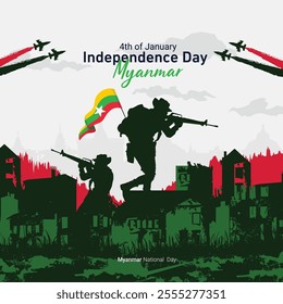 Happy Myanmar Independence Day January 4th Celebration Vector Design