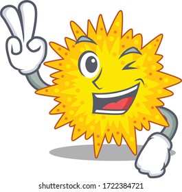 Happy mycoplasma cartoon design concept with two fingers