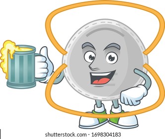 Happy N95 mask mascot style toast with a glass of beer