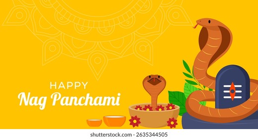 happy nag panchami festival horizontal banner illustration