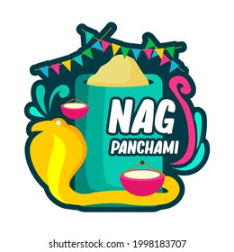 happy nag panchami indian festival . doodle lettering style