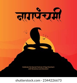 Happy nag panchami social media post template in Hindi calligraphy language, IN Hindi "Nag Panchmi" Means Snake Festival in india