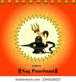 Happy Nag panchami vector illustration. Shivling and naga background, greeting, poster, celebration, vector design.