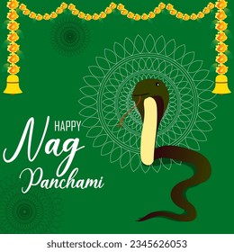 Happy Nag panchami vector illustration. Shivling and naga background, greeting, poster, celebration, vector design.