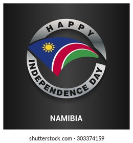 Happy Namibia independence day Flag metal badge - National Day silver border - Vector illustration