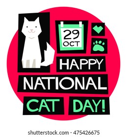 Happy National Cat Day, October 29 (Flat Style Vector Illustration Pet Quote Poster Design)