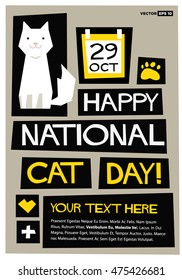Happy National Cat Day, October 29 (Flat Style Vector Illustration Pet Quote Poster Design) with Text Box