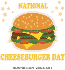 Happy National Cheeseburger Day, Vector Card	