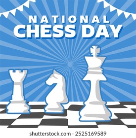 Happy National Chess Day with chess pieces