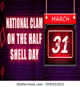 Happy National Clam on the Half Shell Day, Calendar icon, vector illustration, on Bricks background