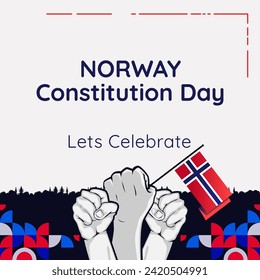 Happy National Constitution Day of Norway in modern geometric style. Square banner for social media and more with typography. Illustration of Happy Norwegian Constitution Day 2024