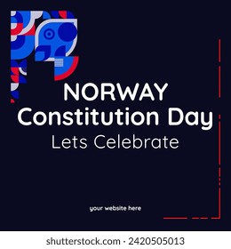 Happy National Constitution Day of Norway in modern geometric style. Square banner for social media and more with typography. Illustration of Happy Norwegian Constitution Day 2024