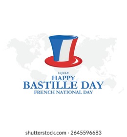 Happy National Day 14th of July. The Bastille Day of France. (French: Bonne Fete Nationale, 14 Juillet). Vector Illustration. French country Bastille day theme background.