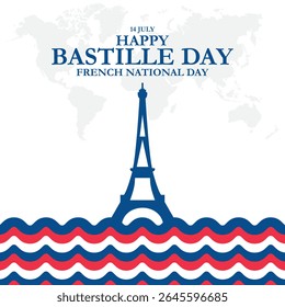 Happy National Day 14th of July. The Bastille Day of France. (French: Bonne Fete Nationale, 14 Juillet). Vector Illustration. French country Bastille day theme background.