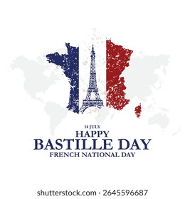 Happy National Day 14th of July. The Bastille Day of France. (French: Bonne Fete Nationale, 14 Juillet). Vector Illustration. French country Bastille day theme background.