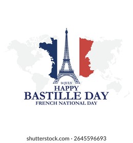 Happy National Day 14th of July. The Bastille Day of France. (French: Bonne Fete Nationale, 14 Juillet). Vector Illustration. French country Bastille day theme background.