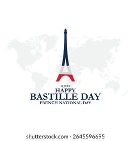 Happy National Day 14th of July. The Bastille Day of France. (French: Bonne Fete Nationale, 14 Juillet). Vector Illustration. French country Bastille day theme background.