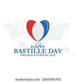 Happy National Day 14th of July. The Bastille Day of France. (French: Bonne Fete Nationale, 14 Juillet). Vector Illustration. French country Bastille day theme background.