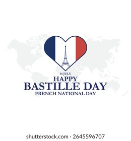 Happy National Day 14th of July. The Bastille Day of France. (French: Bonne Fete Nationale, 14 Juillet). Vector Illustration. French country Bastille day theme background.