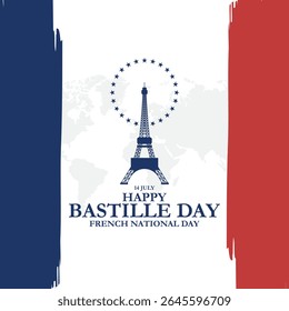 Happy National Day 14th of July. The Bastille Day of France. (French: Bonne Fete Nationale, 14 Juillet). Vector Illustration. French country Bastille day theme background.
