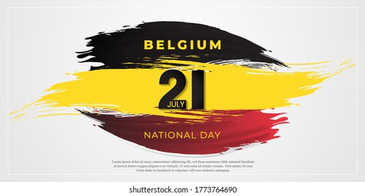 Happy national Day, 21th of July, brush stroke holiday greeting card, Illustration, Banner Or Poster For Belgium National Day. Vector illustration.