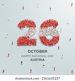 Feliz Día Nacional Austria. Un gran grupo de personas se forman para crear el número 26 mientras Austria celebra su Día Nacional el 26 de octubre. Ilustración vectorial.