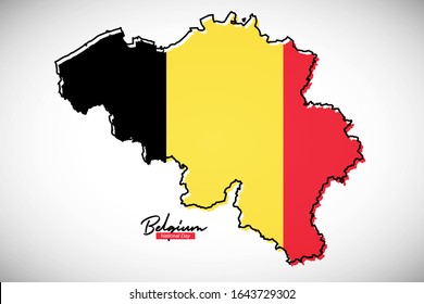 Happy national day of Belgium. Classic national country map with Belgium flag vector illustration.