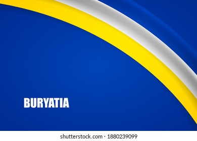 Happy national day of Buryatia country with tricolor curve flag and typography background