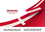 Happy national day of Denmark, constitution day, june 5th, bent waving ribbon in colors of the Denmark national flag. Celebration background.