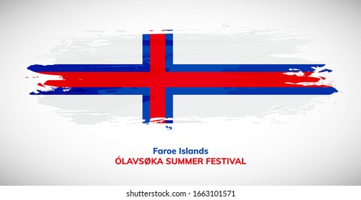 Happy national day of Faroe Islands. Brush flag of Faroe Islands vector illustration. Abstract watercolor concept of national brush flag background. Brush stroke background.