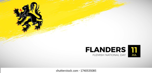 Happy national day of Flanders. Brush painted grunge flag of Flanders country. Creative brush flag vector background