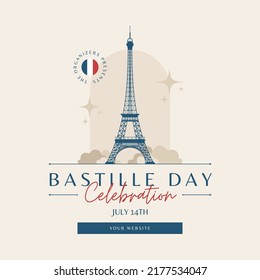 Happy National Day France 14 July with Flag Background Concept