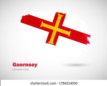 Happy national day of Guernsey with artistic watercolor country flag background. Grunge brush flag illustration