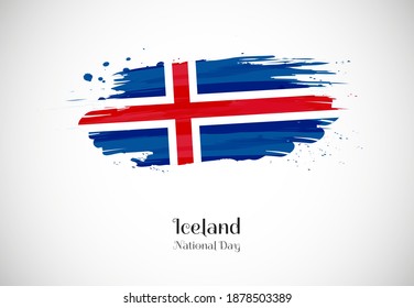 Happy national day of Iceland with creative brush flag background