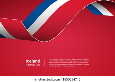 Happy national day of Iceland. Modern waving flag banner background. Greeting patriotic nation vector.