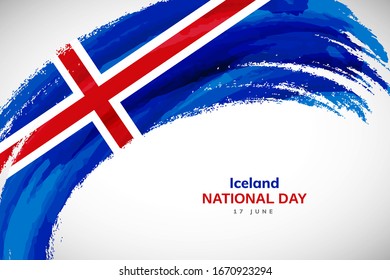 Happy national day of Iceland. Watercolor brush stroke flag background. Elegant national country flag with Abstract watercolor grunge brush flag.