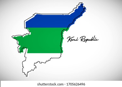 Happy national day of Komi Republic. Artistic national country map with Komi Republic flag vector illustration