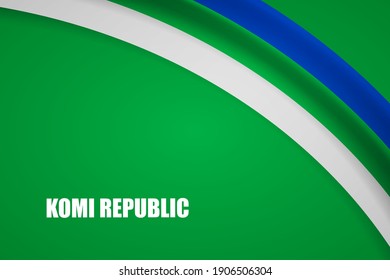 Happy national day of Komi Republic country with tricolor curve flag and typography background