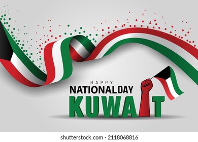 happy national day Kuwait holding hand with Kuwait flag. 3d letter vector illustration design