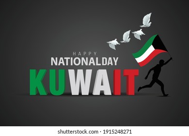 happy national day Kuwait a man running with Kuwait flag. 3d letter vector illustration design